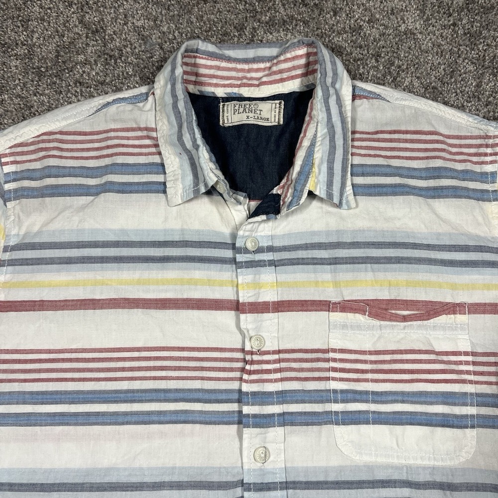 Free Planet Shirt Mens XL Colorful Striped Short Sleeve Summer Tropical Picnic